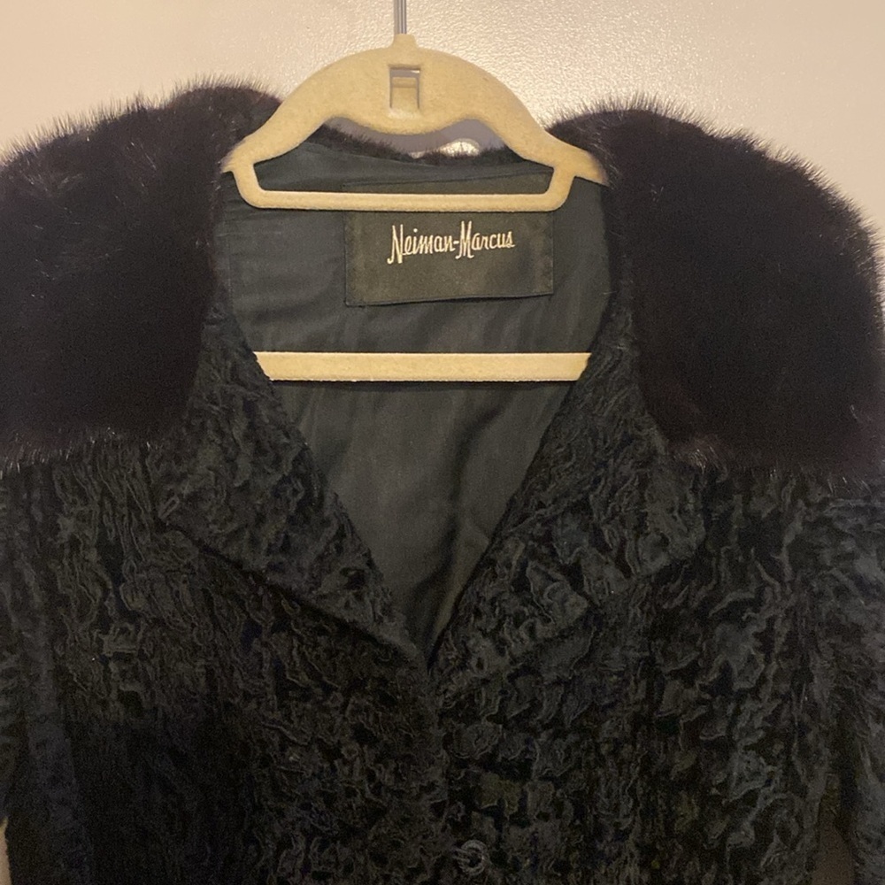 Vintage Persian lamb wool coat with mink collar & cuffs S/M - Picture 3 of 4